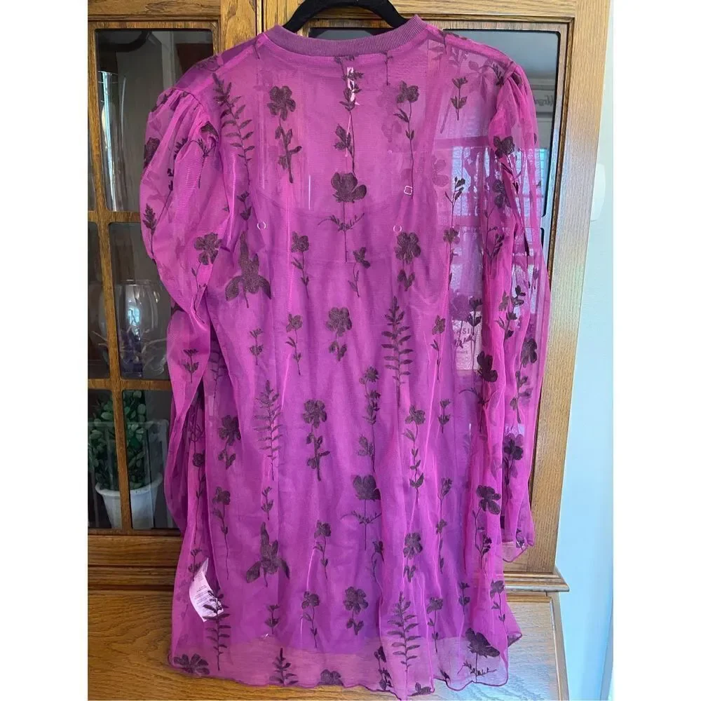 Free People - Cecelia Sheer Mini Dress, Fuchsia, Size S